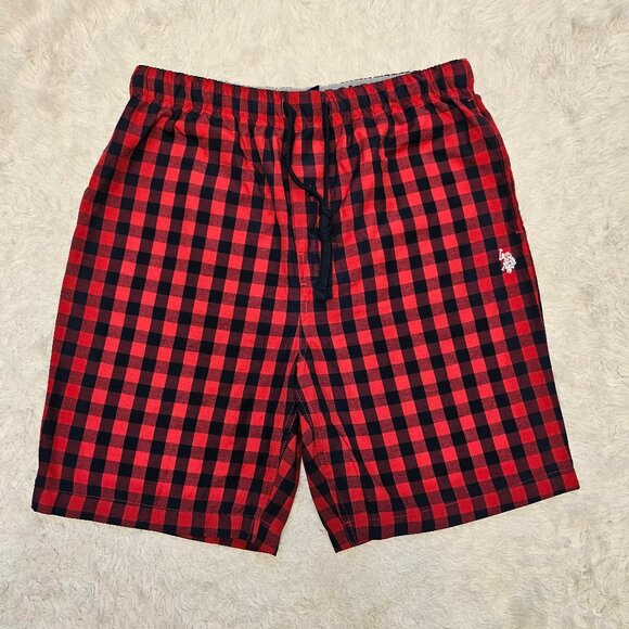 U.S. Polo Assn. Men's Red and Blue Plaid Boxer Shorts Size: L - Picture 2 of 8